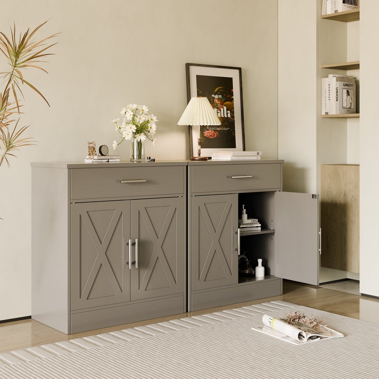 Walsunny Sideboards Buffets Table 28.3" with Drawer Storage Cabinet Adjustable Shelf Farmhouse Coffee Bar Cabinet for Kitchen Dining Room Entryway Small Places
