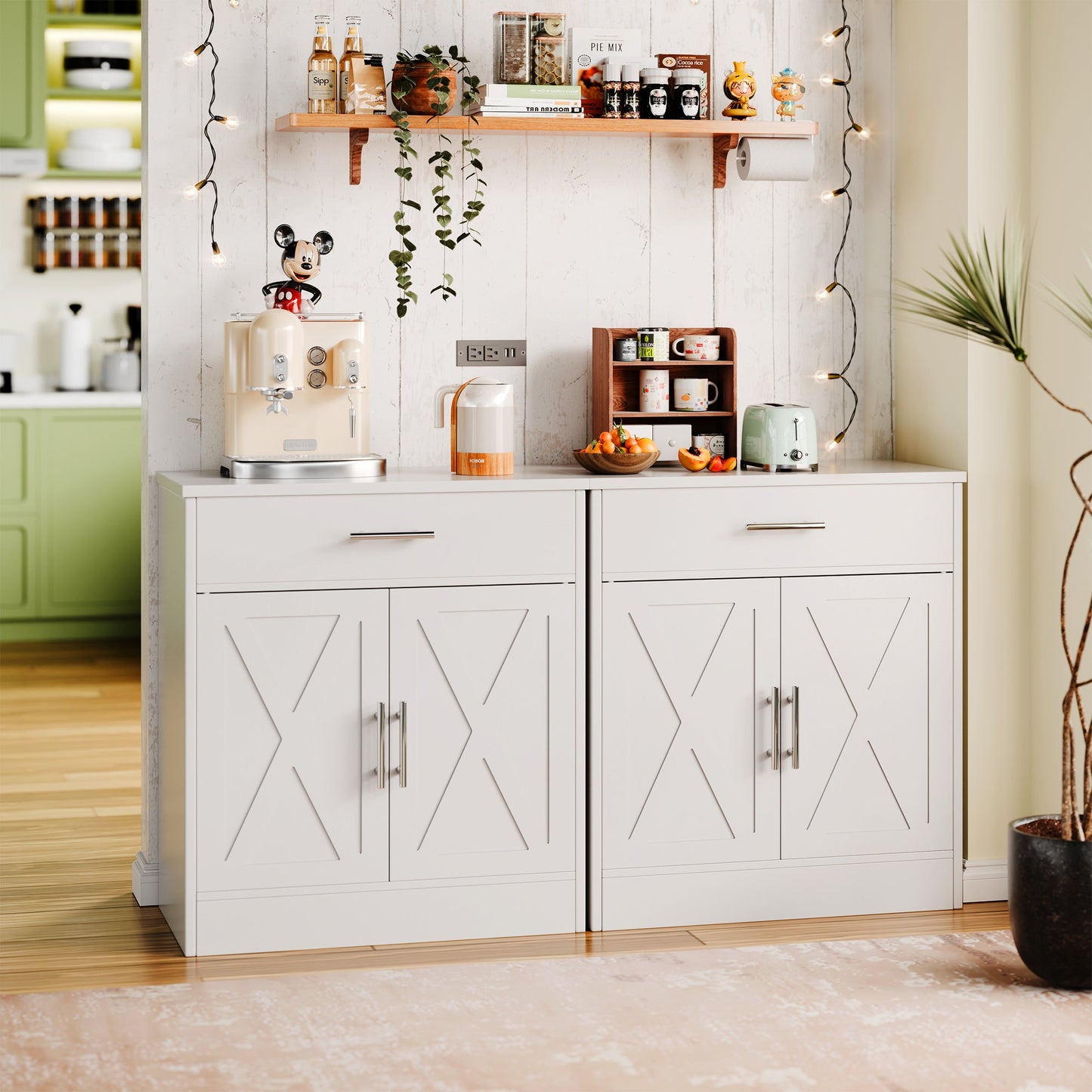 Walsunny Sideboards Buffets Table 28.3" with Drawer Storage Cabinet Adjustable Shelf Farmhouse Coffee Bar Cabinet for Kitchen Dining Room Entryway Small Places