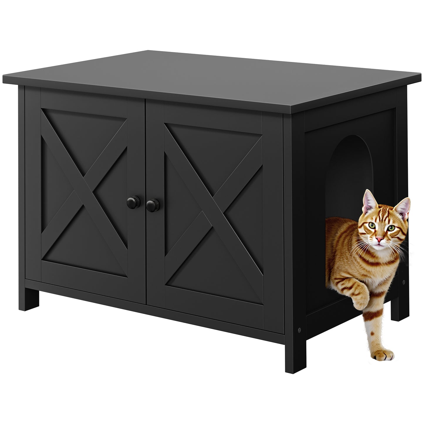 Walsunny Hidden Cat Litter Box with Double Removable doors and Divider Indoor for Living Room Brown