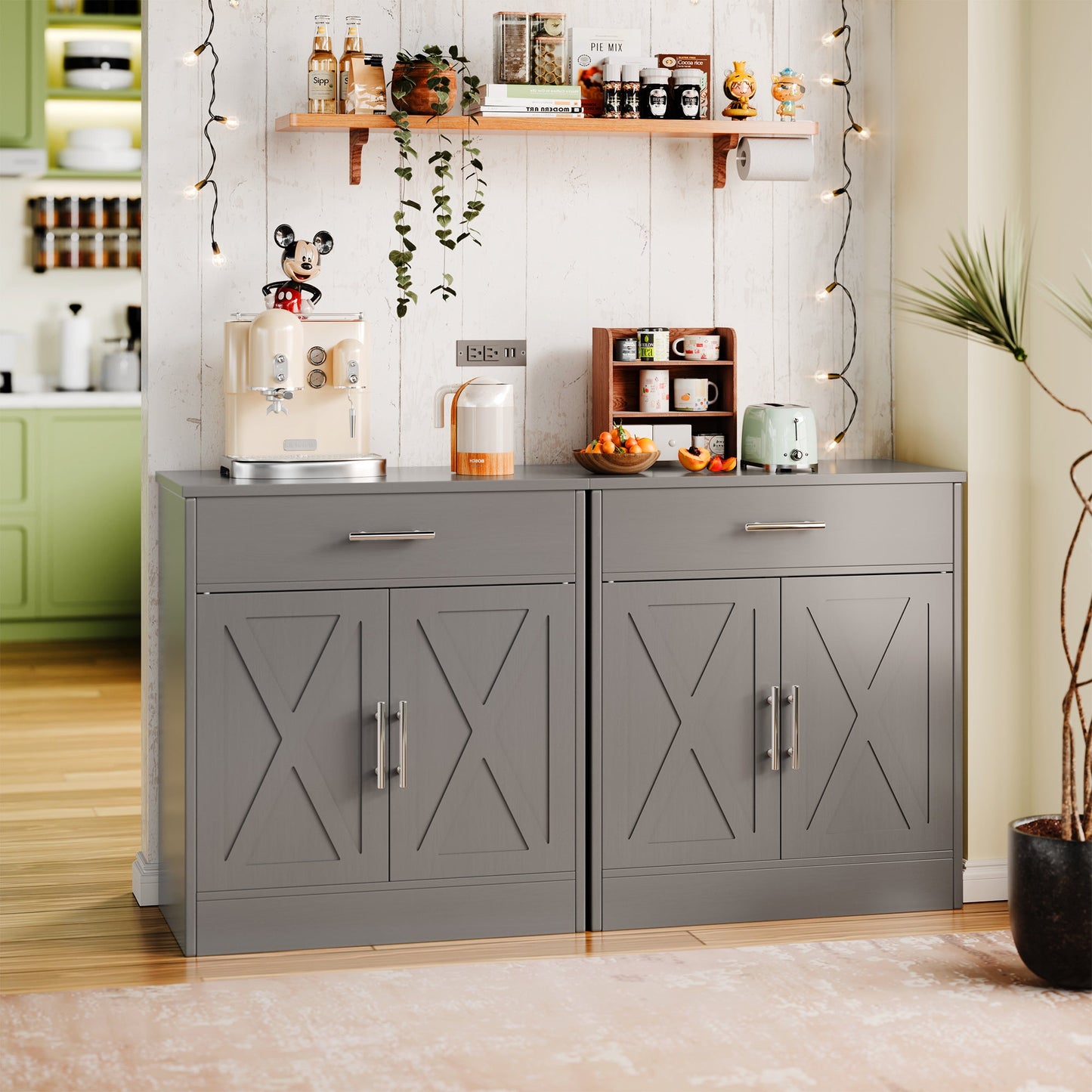 Walsunny Sideboards Buffets Table 28.3" with Drawer Storage Cabinet Adjustable Shelf Farmhouse Coffee Bar Cabinet for Kitchen Dining Room Entryway Small Places