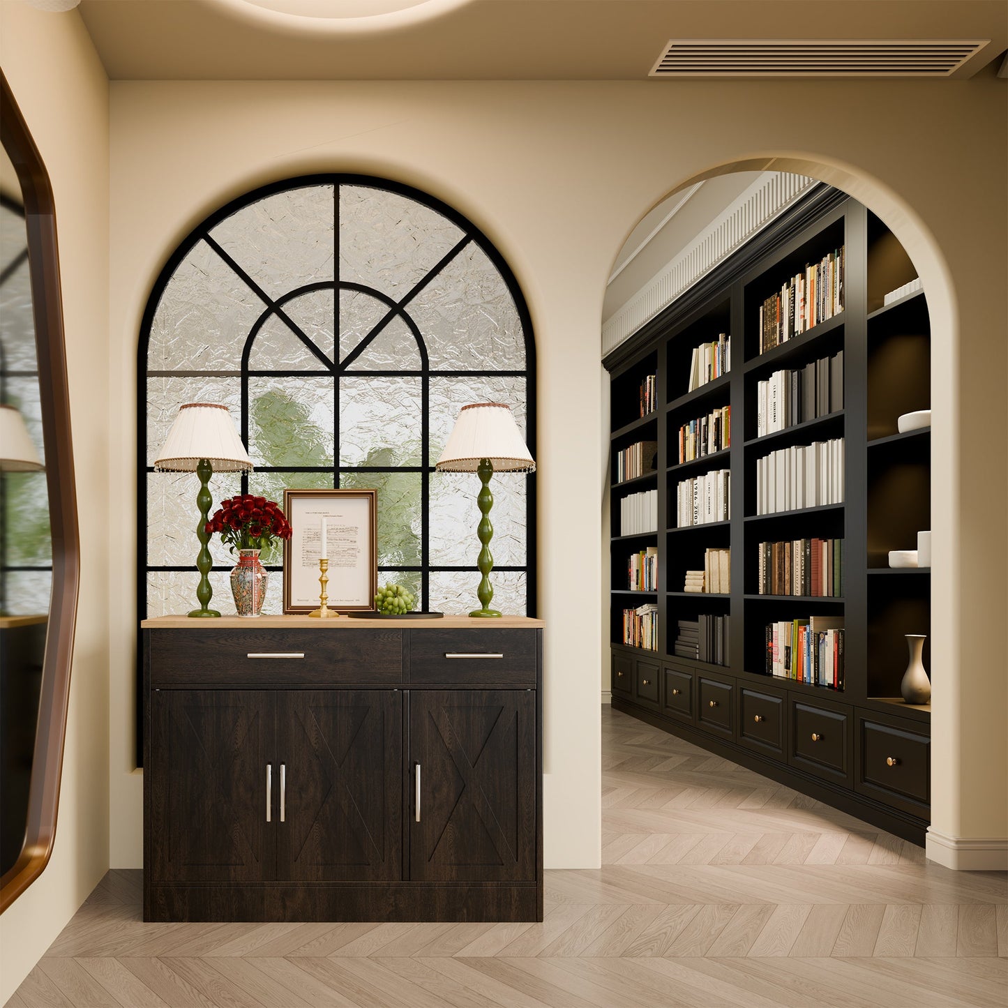 Walsunny Kitchen Buffet Sideboard Cabinet with Adjustable Shelf,Wooden Storage Cabinet with 3 Doors and 2 Drawers,Modern Farmhouse Coffee Bar Cabinet with Storage for Kitchen/Living Room