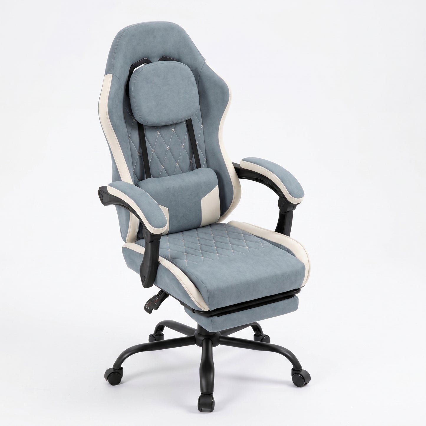 Walsunny Ergonomic Gaming Chair with Massage Lumbar Support, High-Back Office Chair with Breathable Fabric and Adjustable Neck Pillow & Footrest, Reclining Gaming Chair