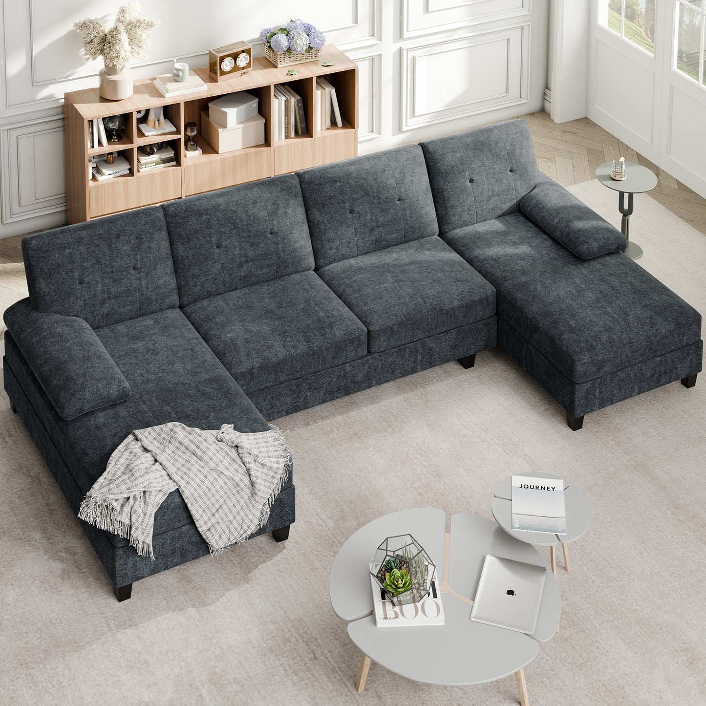 Walsunny U-Shaped Sectional Sofa Couch, 4 Seat U Shaped Oversized Clearance Sofa Set with Double Chaise for Living Room