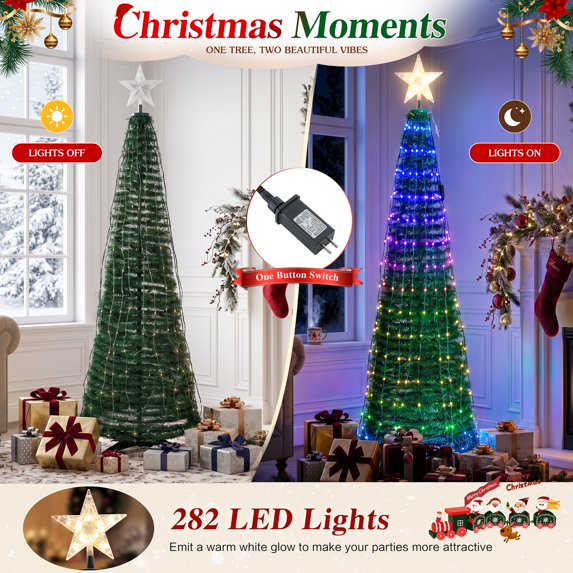Walsunny 6FT Pop-Up Christmas Tree;Pre-Lit Christmas Tree with Bluetooth Connection and App Control for Indoor Holiday Decor,Outdoor Yard Decor