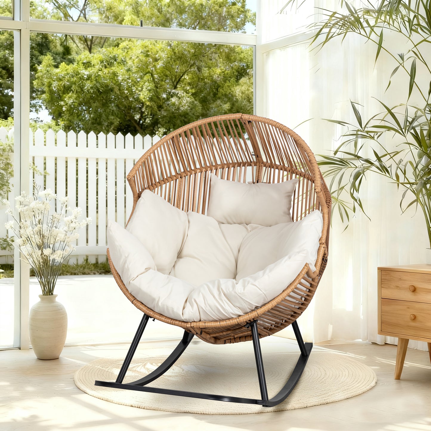 Walsunny Egg Chair Outdoor Patio Chair,Oversized Lounger Chair with Cushion Egg Basket Chair for Indoor Outside Balcony Backyard