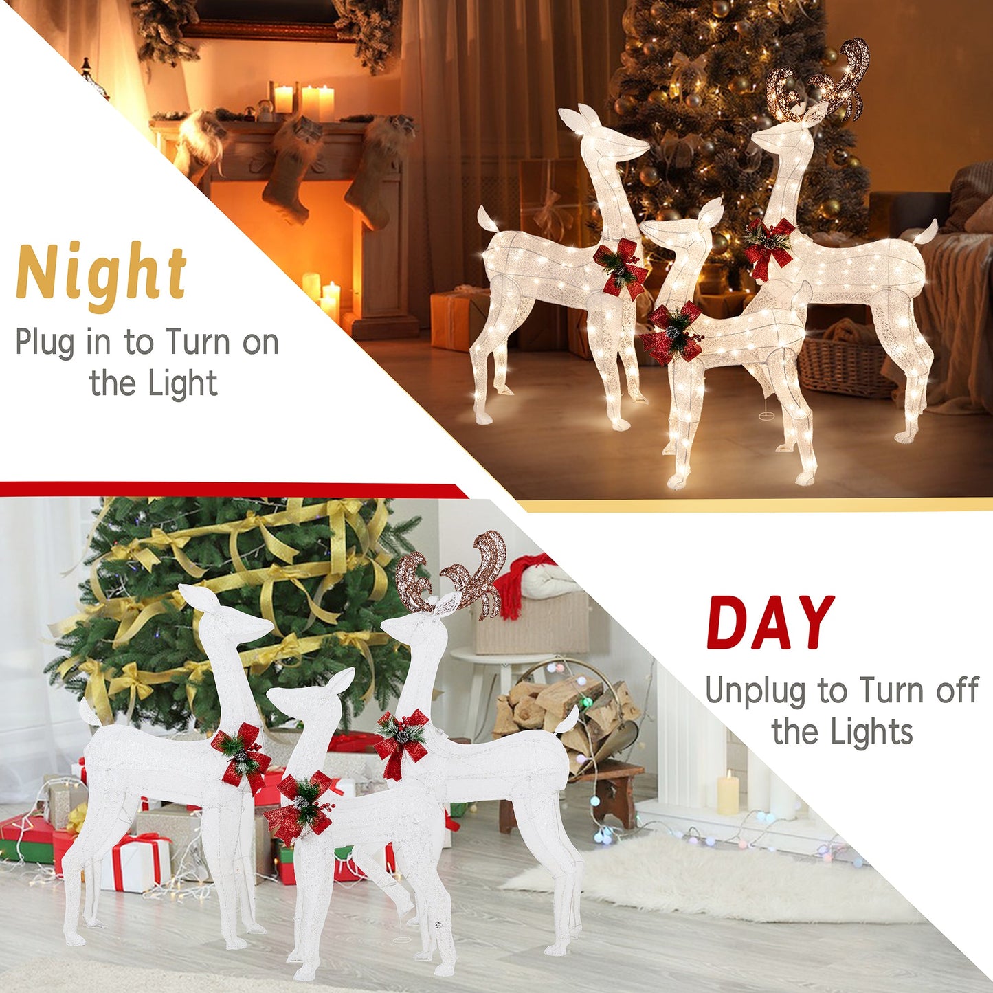 Walsunny LED Lighted Christmas Deer Family Display Set