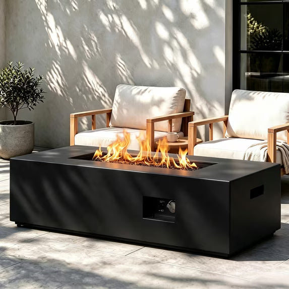 Walsunny 43" Propane Fire Pit Table 50,000 BTU Outdoor Gas Fire Table , Rectangular Patio Fire Pit Table with Hidden Tank Storage Waterproof Cover, Outdoor Coffee Table with Lid,White Marble Patternray