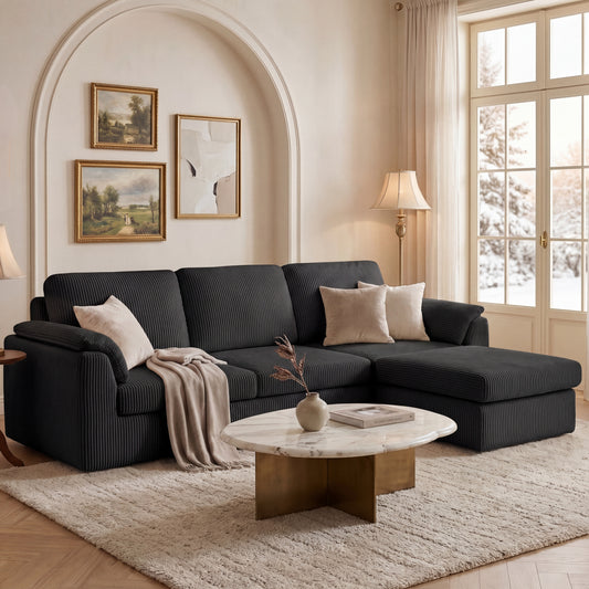 Walsunny Sectional Sofa with Storage Chaise and Ottoman, 3 Seat L-shaped Sofa Couch, Modern Soft Fabric Modular Sofa for Living Room