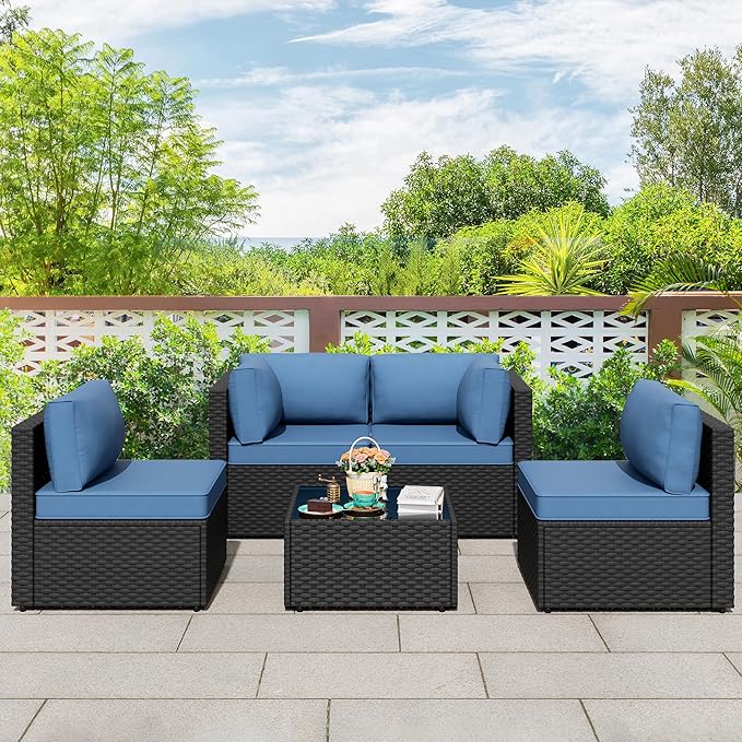 Walsunny Patio Furniture 5 Pieces Outdoor Sectional Sofas