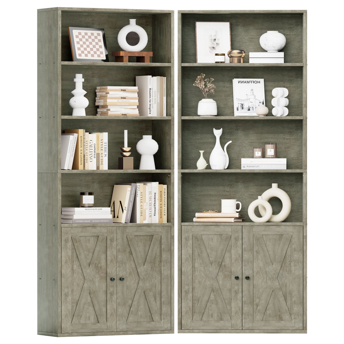 Walsunny Bookshelf Bookcase with Doors