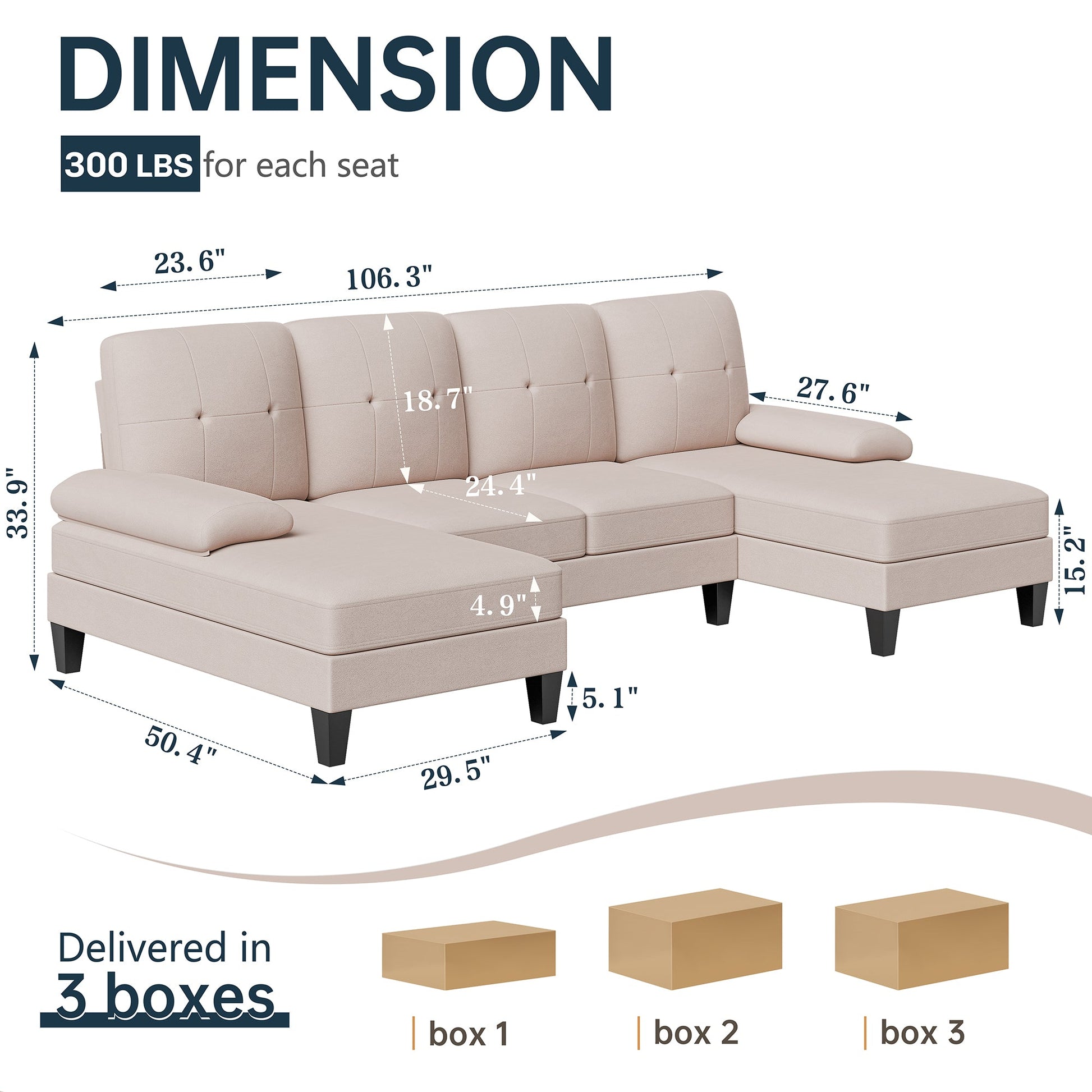 WALSUNNY 106'' Sectional Sofa Couches #color_cream