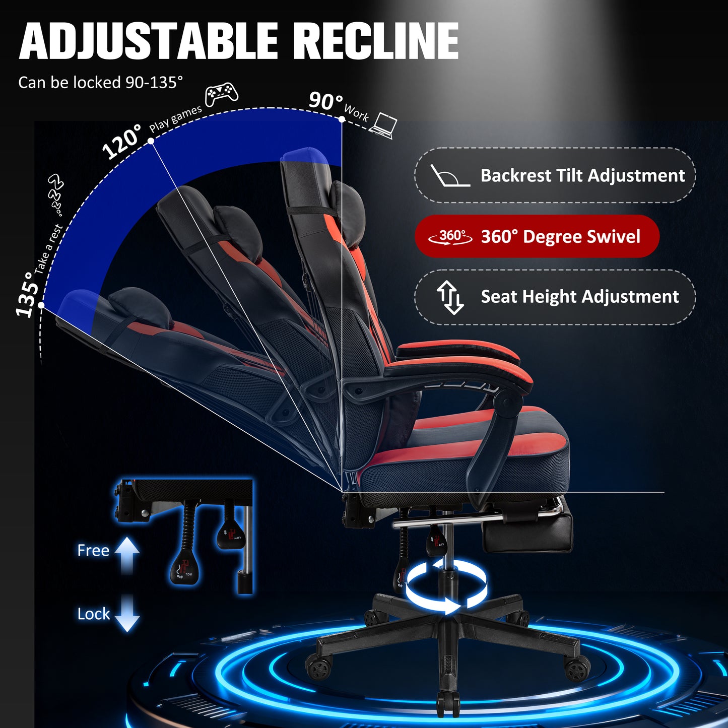 Walsunny Ergonomic Gaming Chair, Reclining Computer Gamer Chair with Footrest and Massage Lumbar, Swivel Racing Style Office Chair