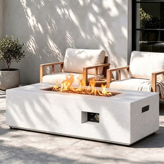 Walsunny 43" Propane Fire Pit Table 50,000 BTU Outdoor Gas Fire Table , Rectangular Patio Fire Pit Table with Hidden Tank Storage Waterproof Cover, Outdoor Coffee Table with Lid,White Marble Patternray