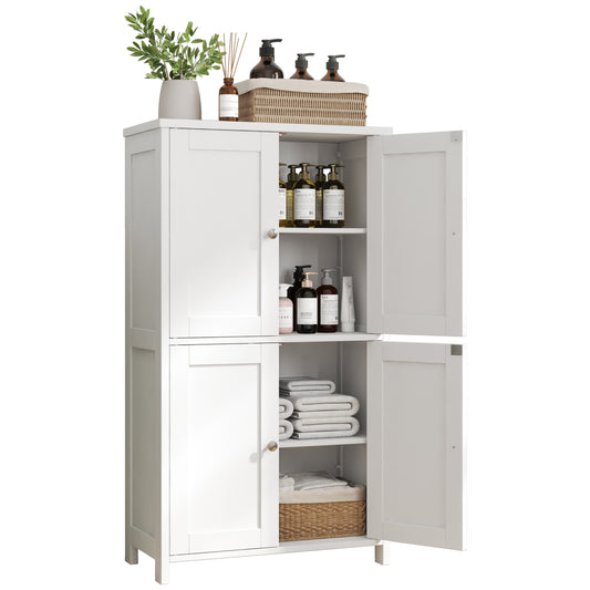 Walsunny Bathroom Storage Floor Cabinet Organizer with Adjustable Shelf 4 Magnetic Doors 43" Wooden Pantry Cabinet Freestanding for Kitchen Living Room Small Spaces