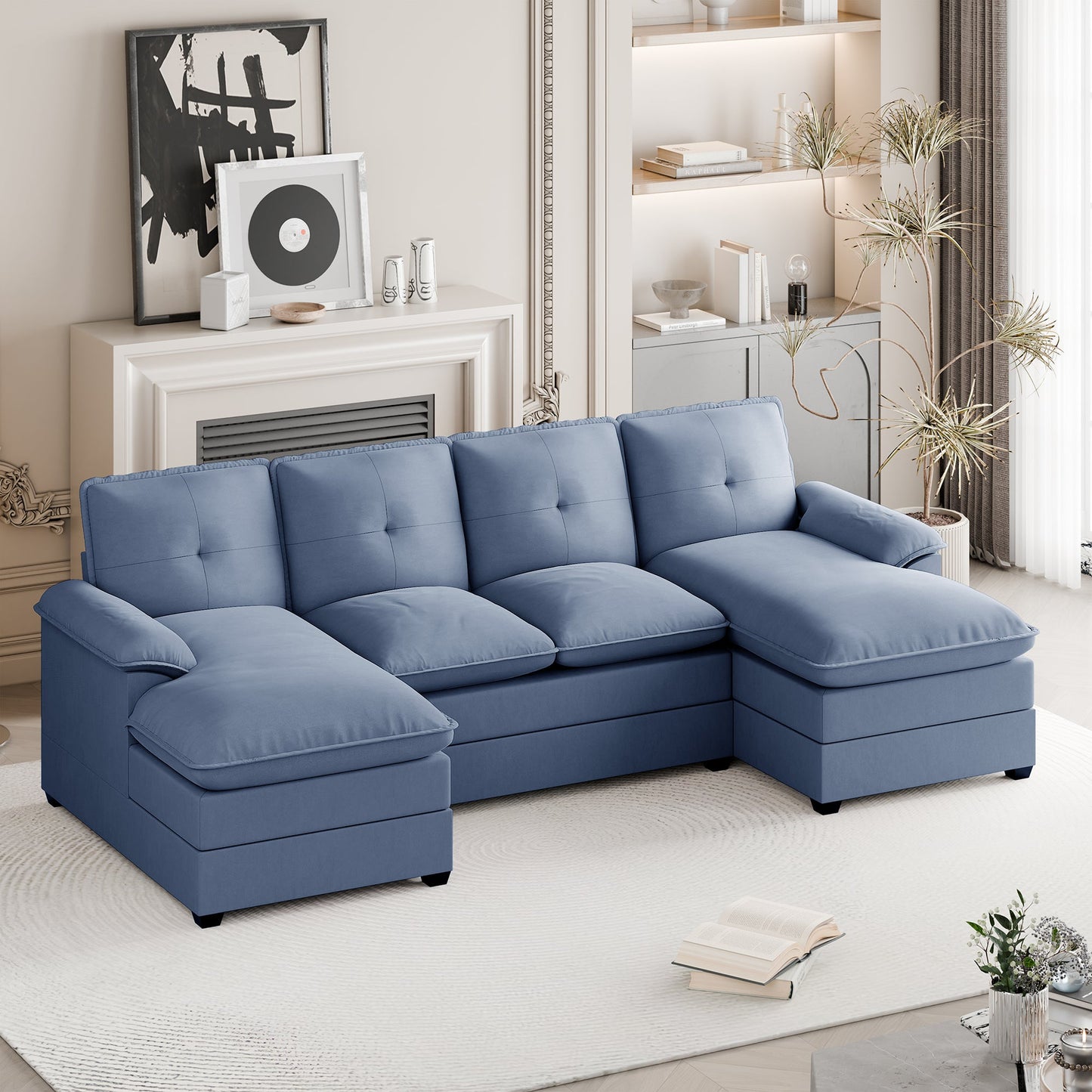 WALSUNNY 109'' U-shaped Sectional cloud-like Sofa Couches #color_blue