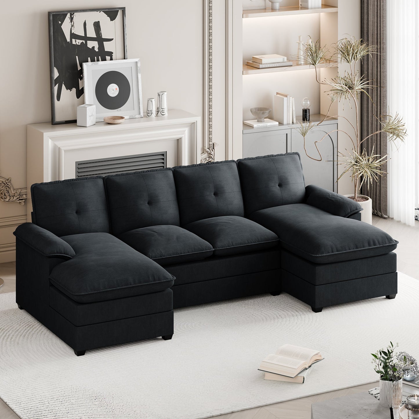 WALSUNNY 109'' U-shaped Sectional cloud-like Sofa Couches #color_black