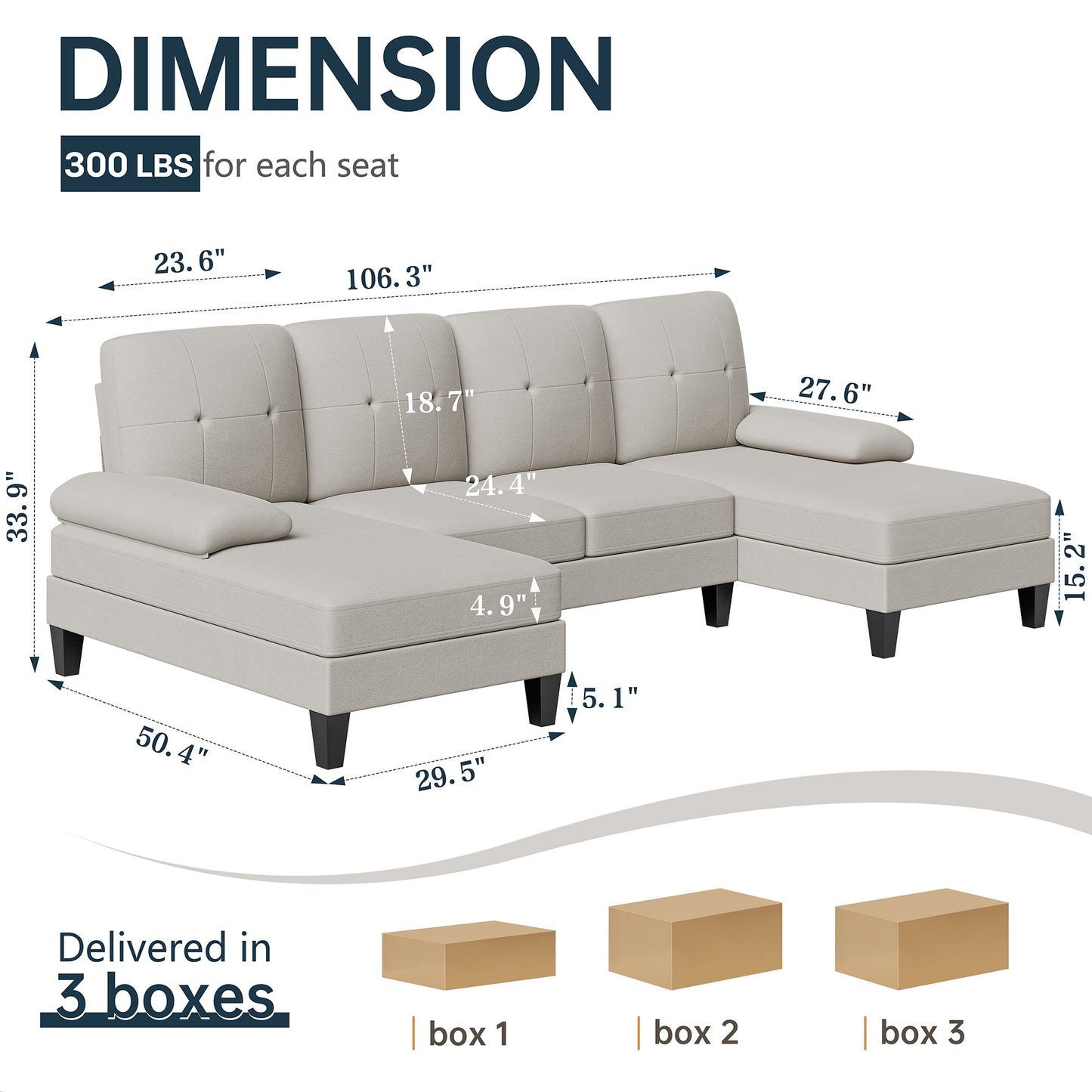 WALSUNNY 106'' Sectional Sofa Couches #color_white