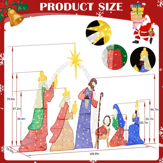 Walsunny Outdoor Nativity Scene Light Holiday Yard Christmas Decor Set Zip Ties & Ground Stakes,Easy to Install & Store,Durable Waterproof for Lawn,2.5