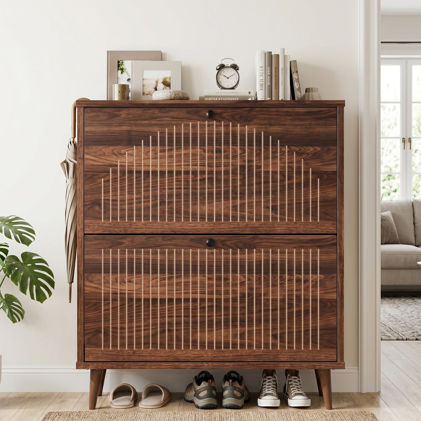 Walsunny Shoe Storage Cabinet with Flip Drawers, Slim Shoe Organizer Cabinet with Adjustable Shelves Wood Shoe Cabinet for Entryway
