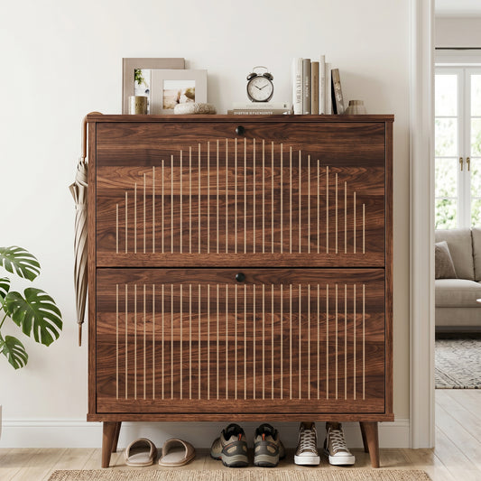 Walsunny Shoe Storage Cabinet with Flip Drawers, Slim Shoe Organizer Cabinet with Adjustable Shelves Wood Shoe Cabinet for Entryway