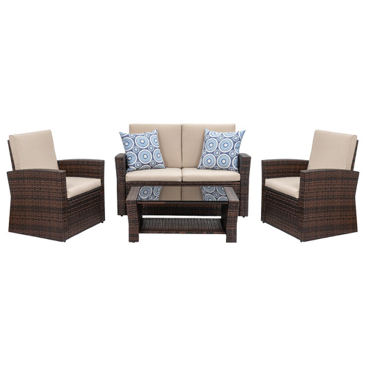 Walsunny 4 Pieces Outdoor Wicker Rattan Sectional Sofa With Seat Cushions