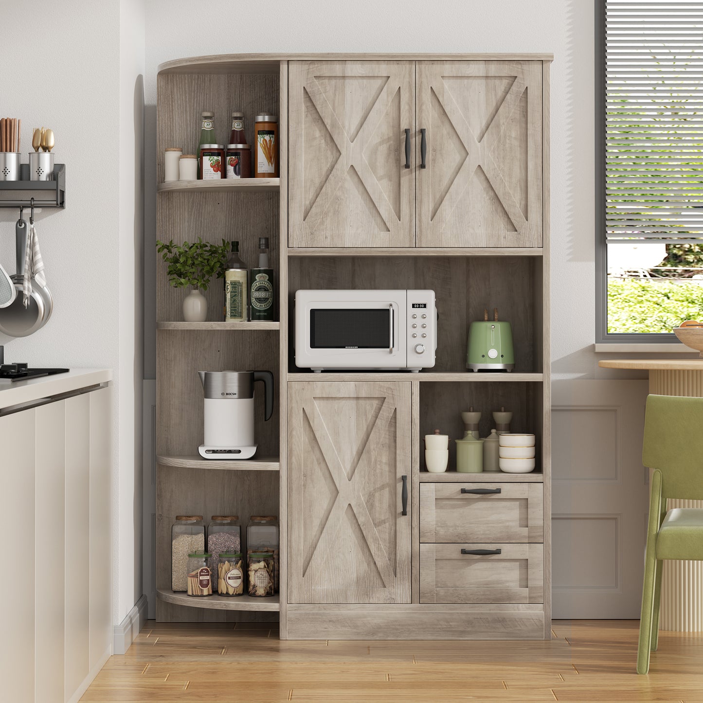 Walsunny 60.4" Kitchen Pantry Storage Cabinet with Adjustable Shelves, Racks and Doors Freestanding Kitchen Hutch Cupboard