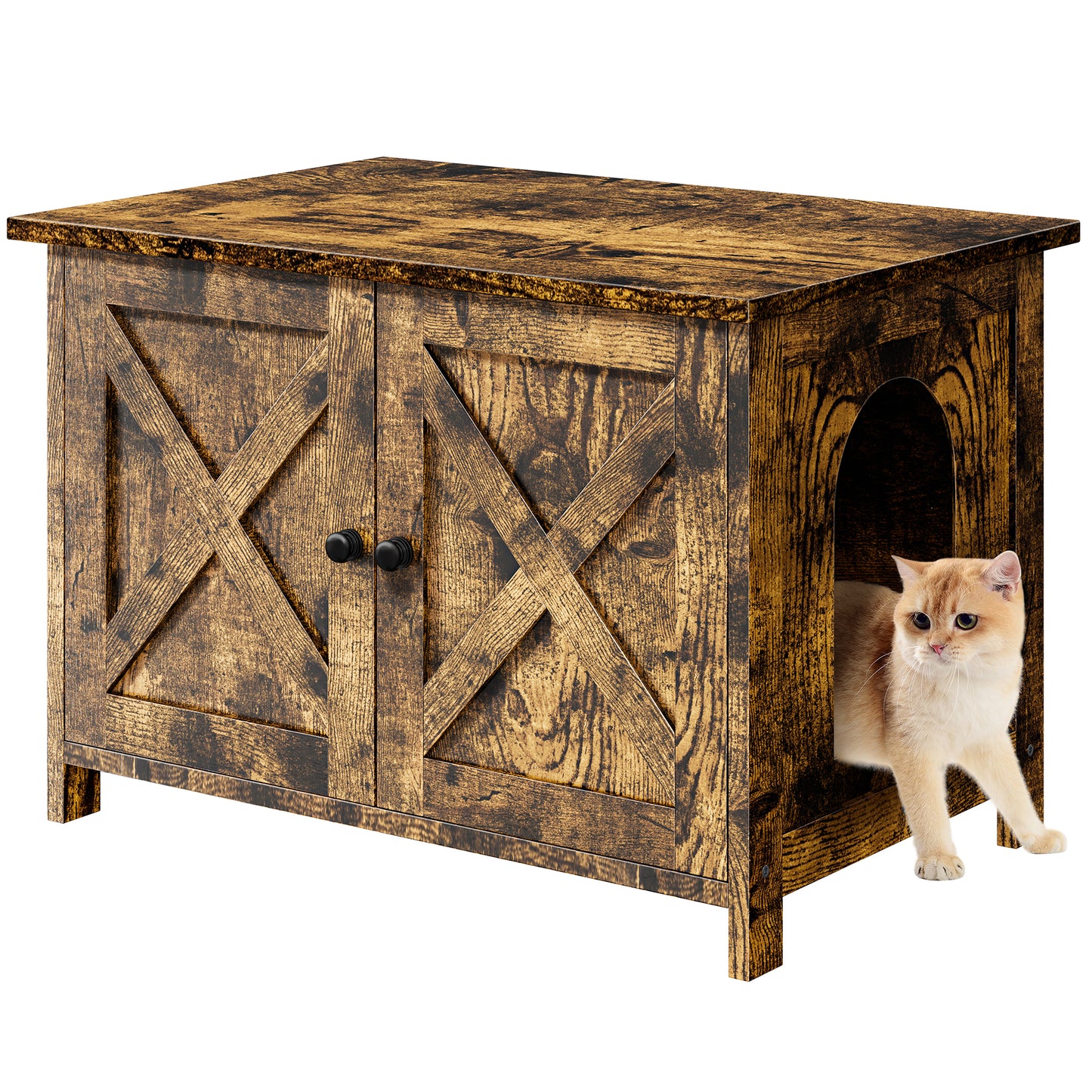 Walsunny Hidden Cat Litter Box with Double Removable doors and Divider Indoor for Living Room Brown