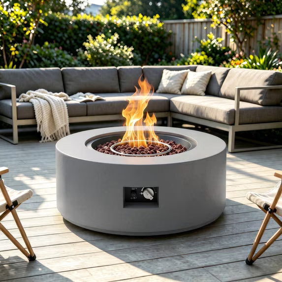 Walsunny 30"Rround Fire Pit with Tank,2 in 1 Propane Fire Pit Table,50,000 BTU, Adjustable Legs for Backyard, Garden,Pool,Balcony,Black