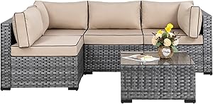 Walsunny Patio Furniture 5 Pieces Outdoor Sectional Sofas