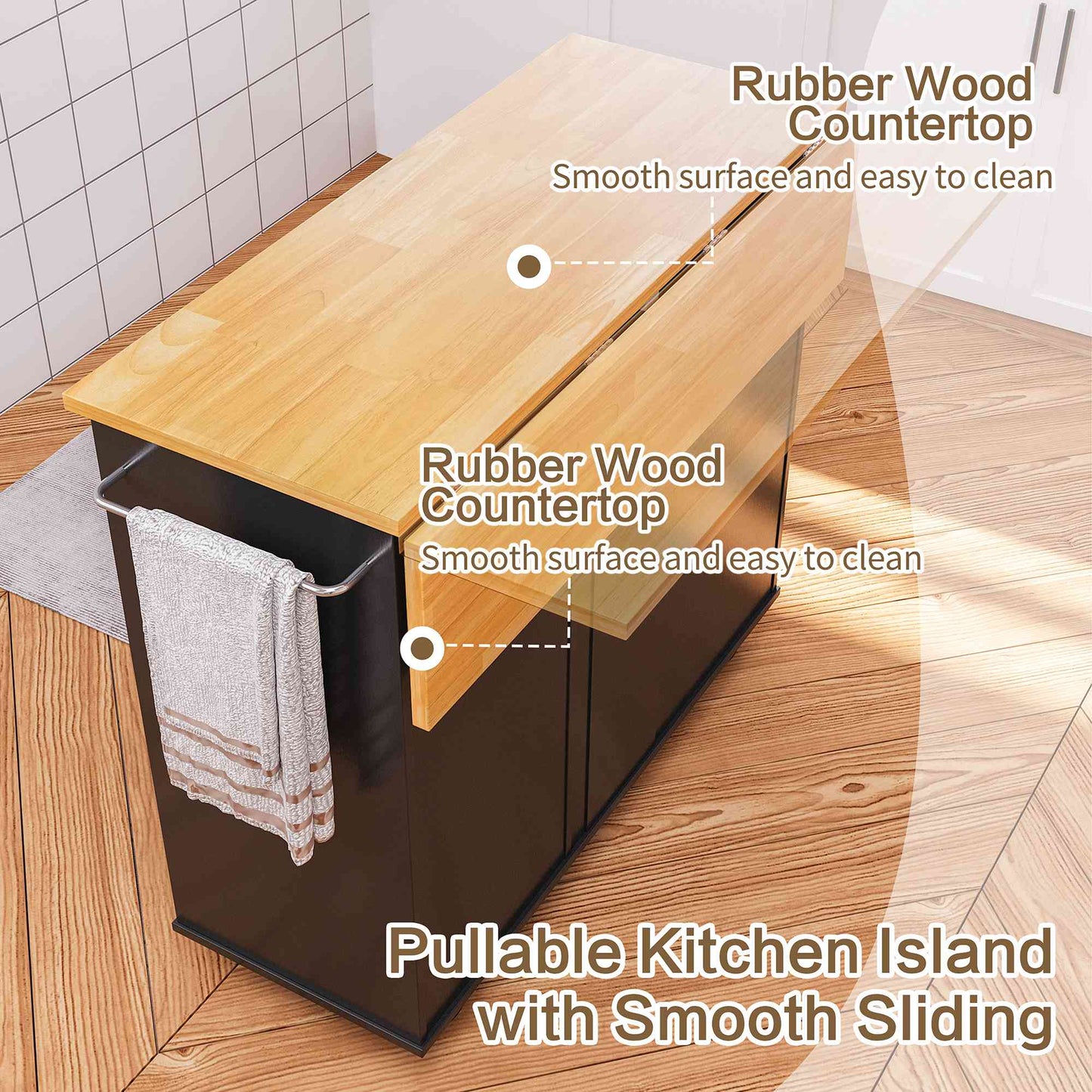 Walsunny Kitchen Island on Wheels with Storage Cabinet & Foldable Drop Leaf, 39.7" Width Rolling Kitchen Table
