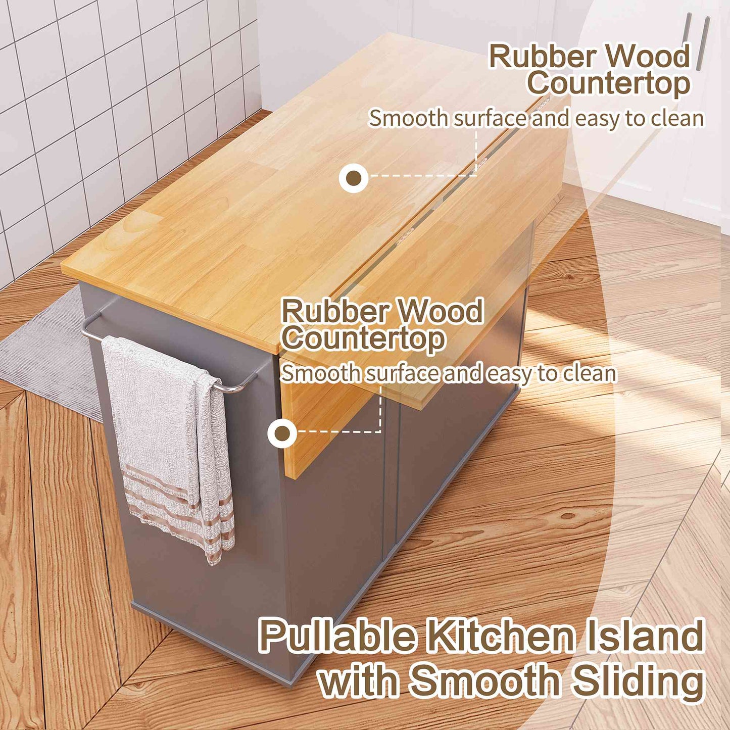 Walsunny Kitchen Island on Wheels with Storage Cabinet & Foldable Drop Leaf, 39.7" Width Rolling Kitchen Table