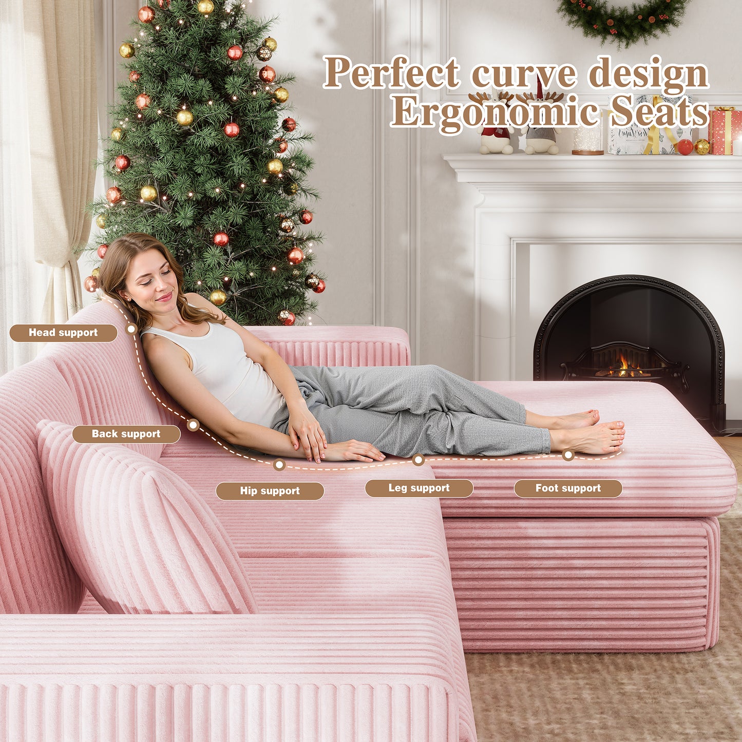 Walsunny 105" Boneless Couches for Living Room Modular Sectional Sofa L-Shape Couch with Oversized Chaise, Cloud Couch Deep Seat Memory Foam Upholstered for Bedroom, Plush Corduroy Fabric
