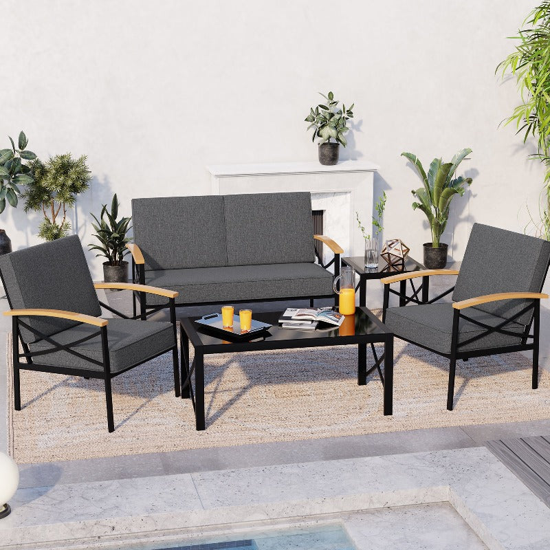 Walsunny Patio Furniture 5 Pieces Outdoor Metal Conversation Sets Chair Sets