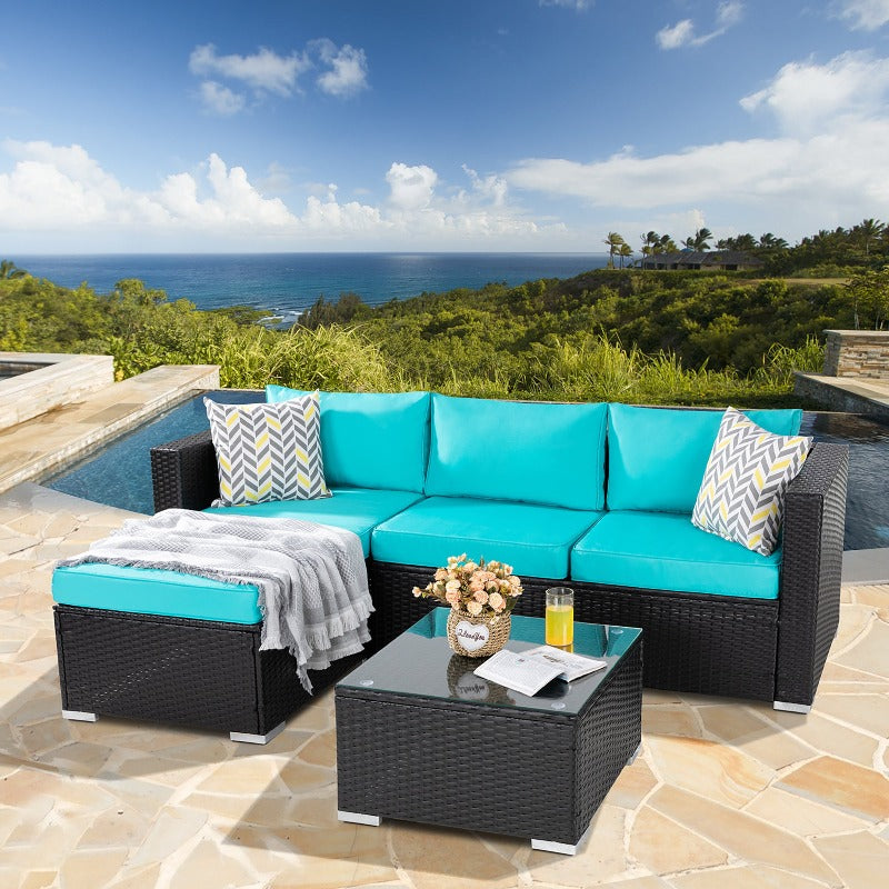 Walsunny Patio Furniture 3 Pieces Outdoor Sectional Sofa Set With Chaise, Black Wicker#color_blue