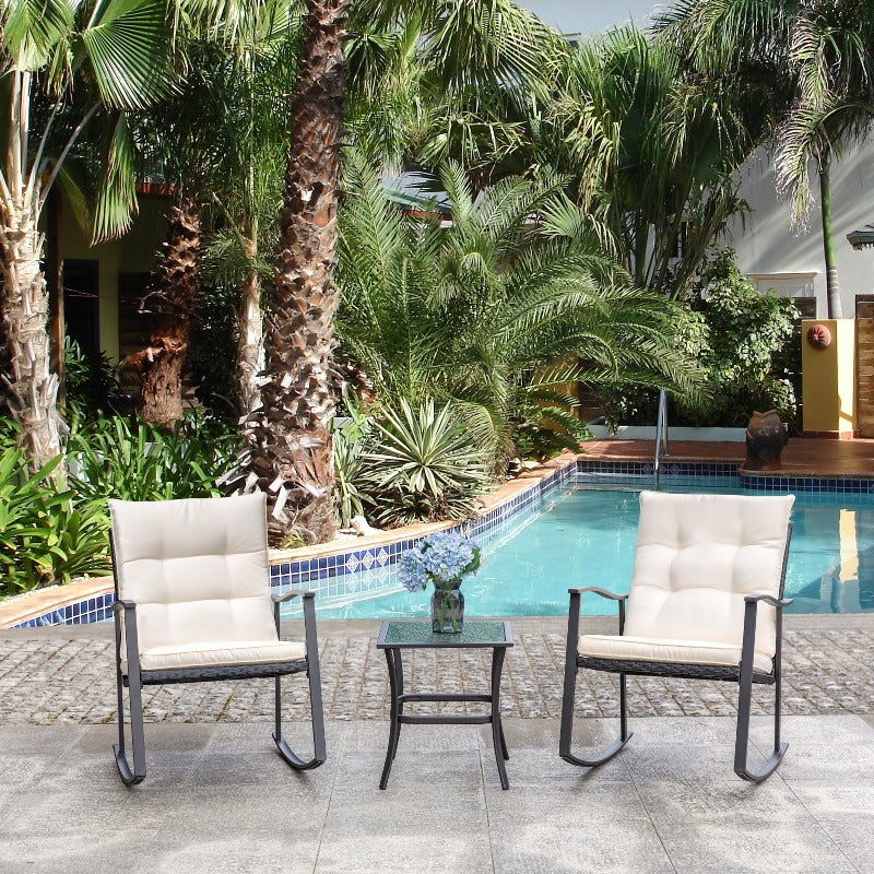 Walsunny Patio Furniture 3 Pieces Outdoor Rocking Chair Set