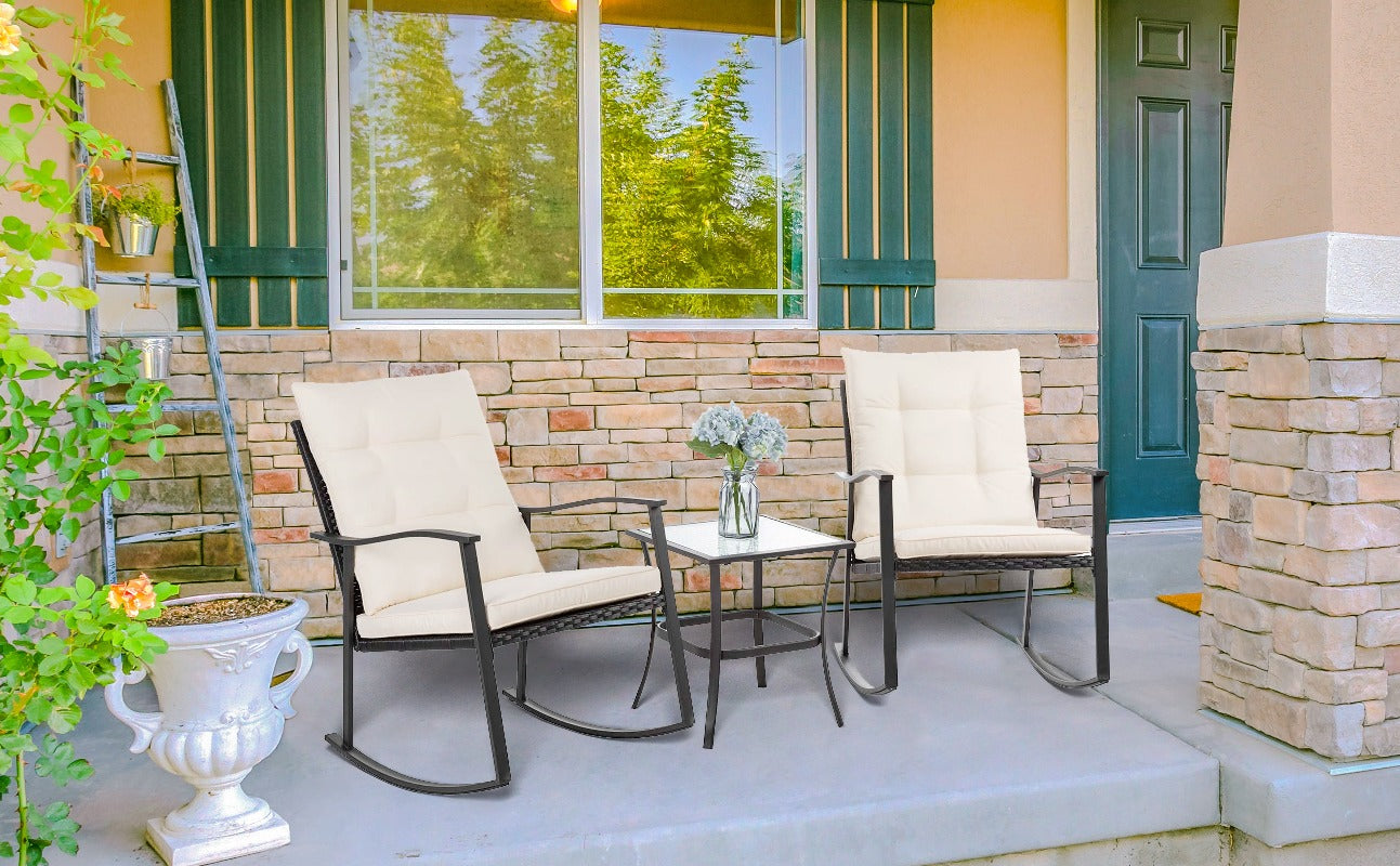 Walsunny Patio Furniture 3 Pieces Outdoor Rocking Chair Set