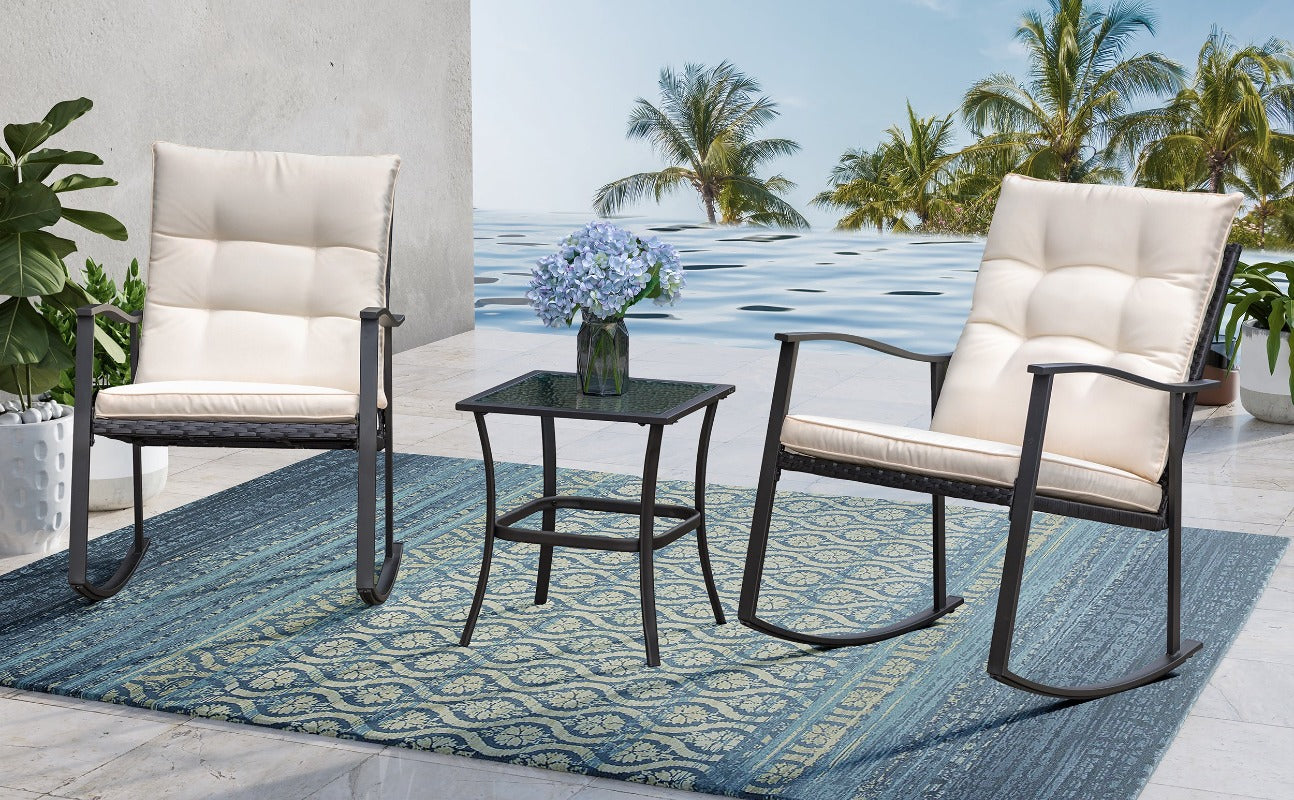 Walsunny Patio Furniture 3 Pieces Outdoor Rocking Chair Set