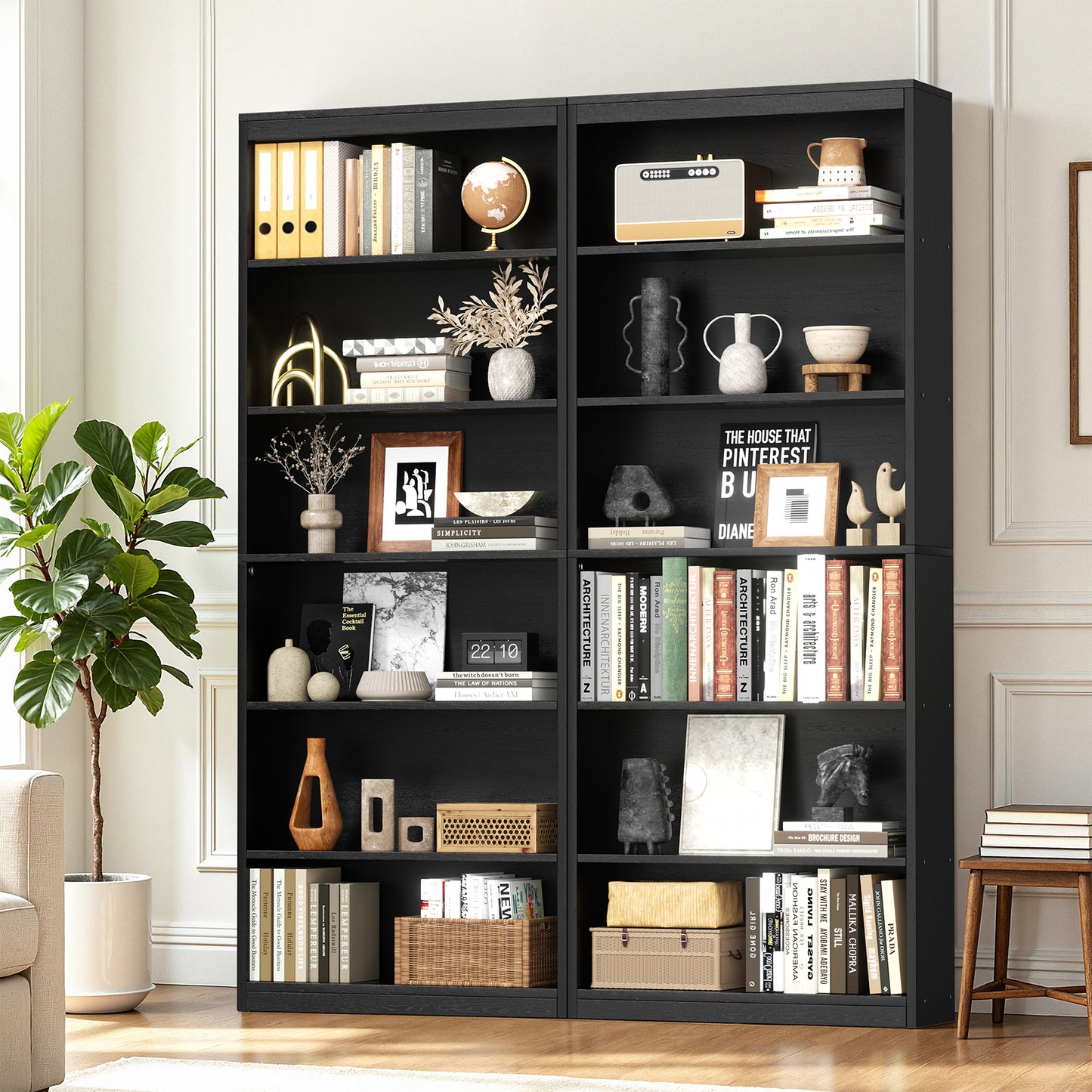 Walsunny 6 Tier Tall Bookshelf, Wooden Bookcase Display Shelf, Space-Saving Bookshelves with Deep Storage for Living Room, Office, Library
