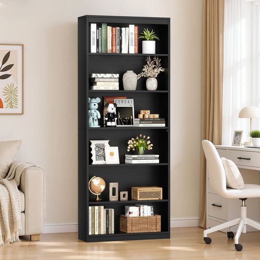 Walsunny 6 Tier Tall Bookshelf, Wooden Bookcase Display Shelf, Space-Saving Bookshelves with Deep Storage for Living Room, Office, Library